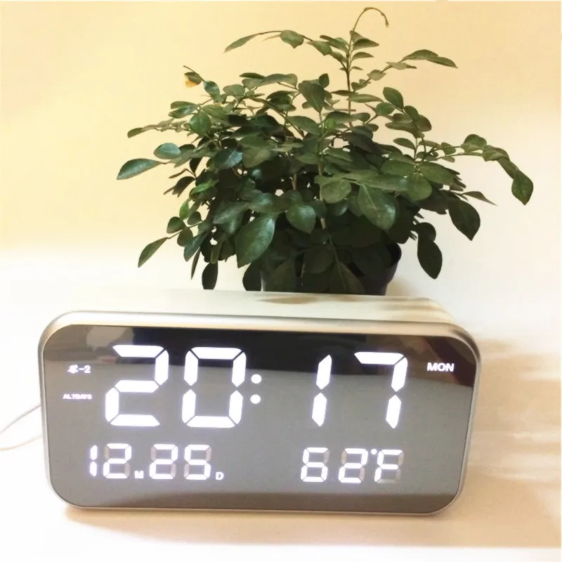 Большой номер Led Музыка Будильник часы с календарем температура цифровой Настольный спальня часы зеркальная поверхность xyzTime-8801-music-Clock