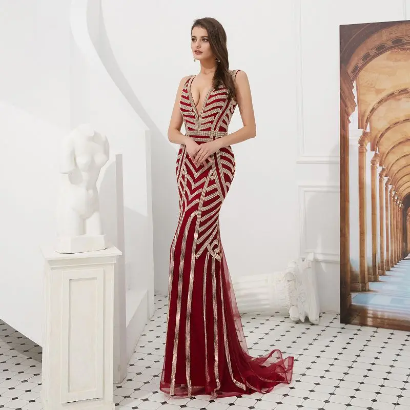 

Vestido de noiva diamond evening dress sexy V neck mermaid prom dress 2019 graduation dress muslim Formal Dress robe de soriee