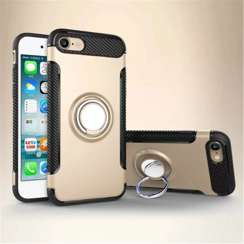 

Anti-knock Soft Silicone PC Back Cover Cases For iPhone 8 7 Plus Mobile Phone Case With Ring Bracket