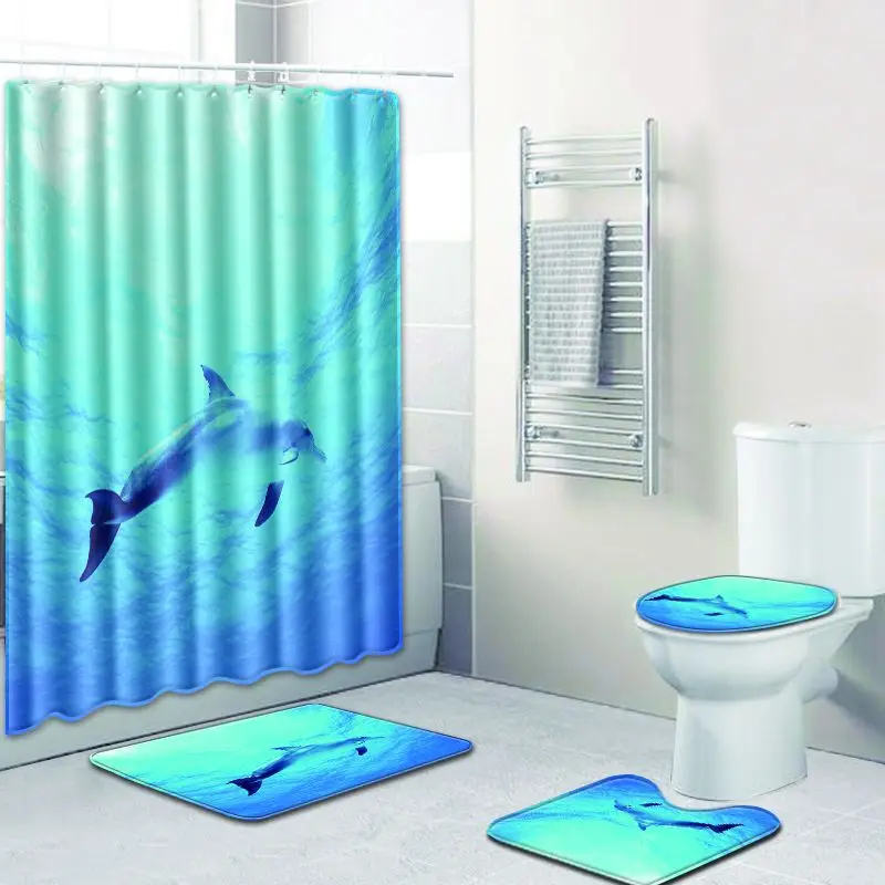 S Blue Ocean Non Slip Bath Mats Carpet 3d 4pcs Dolphin Bathroom