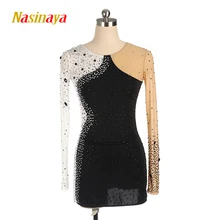 Платье для фигурного катания Nasinaya Индивидуальные соревнования ледяные юбки для конькобежцев для девочек женщин детей представление черный белый сверкающий