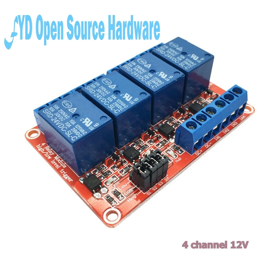 1pcs 4 Road  4 Channel 12V Relay Module with Optocoupler Isolation Supports High and Low Level Trigger New