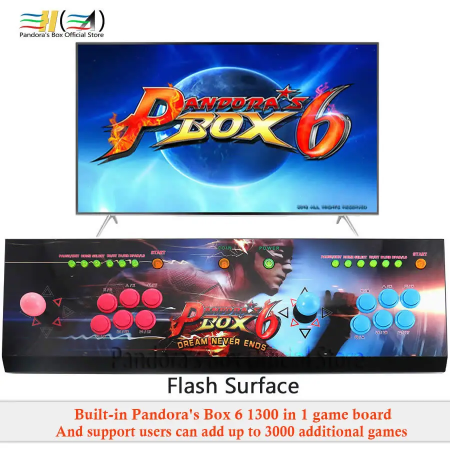 Pandora's box 6 1300 in 1 game arcade console usb joystick arcade buttons with light 2 players control machine pandora box 6 HD