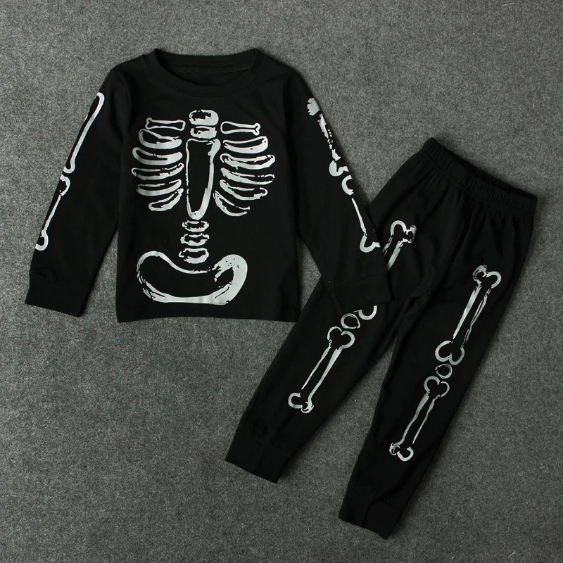 Г. Новинка, пижама «скелет», комплект, Милая Черная футболка с рисунком черепа Топы+ штаны, маскарадная Одежда для маленьких мальчиков и девочек