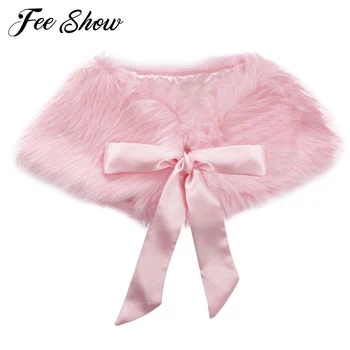 

3-6Years Pink Weeding Girls Kids Faux Fur Bolero Shrug Warm Jacket Cloak Princess Cape Toddler Dresses Outwear Party Clothing