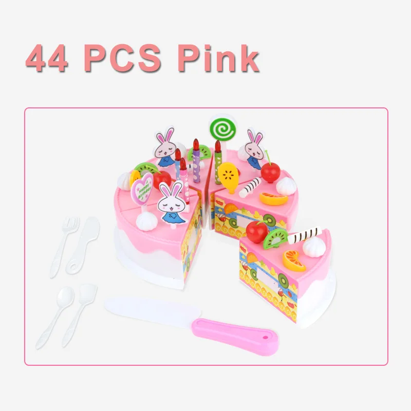 44 pcs Pink 44-103 шт DIY ролевые игры фруктовая резка торт на день рождения кухня еда игрушка набор розовый синий Развивающие игрушки для детей Рождественский подарок - Цвет: 44 pcs Pink