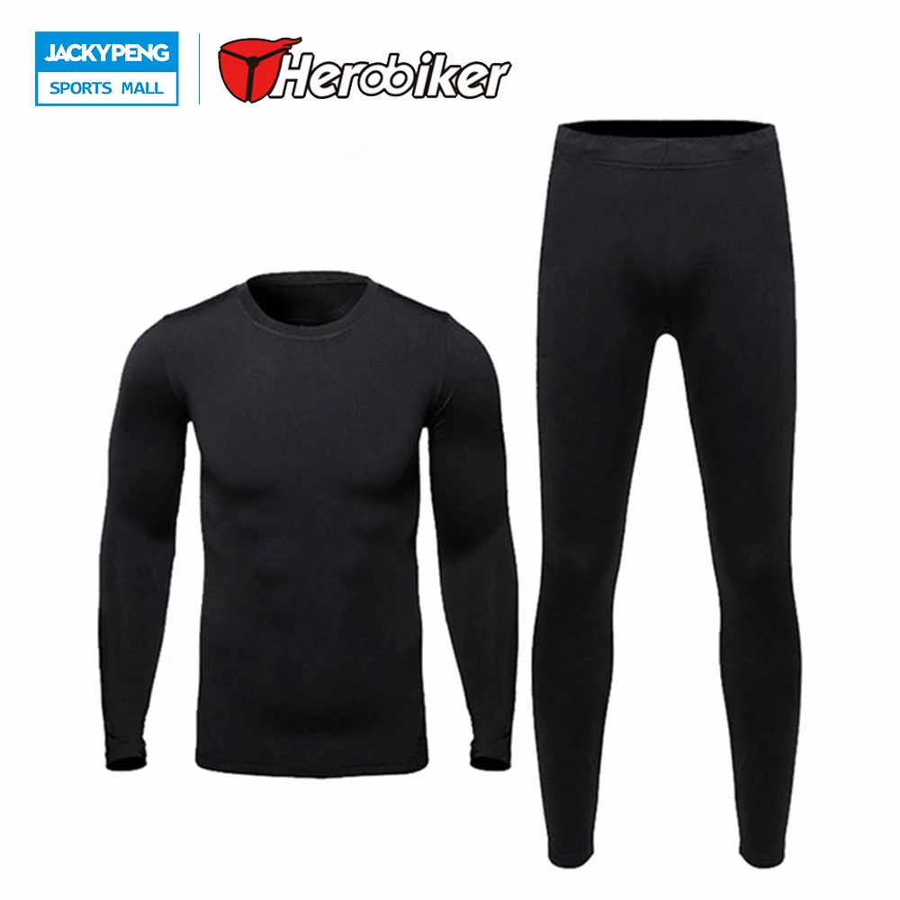 

HEROBIKER Men Motocross Set Motorcycle Skiing Winter Warm Fleece Base Layers Tight Tops & Pants Set