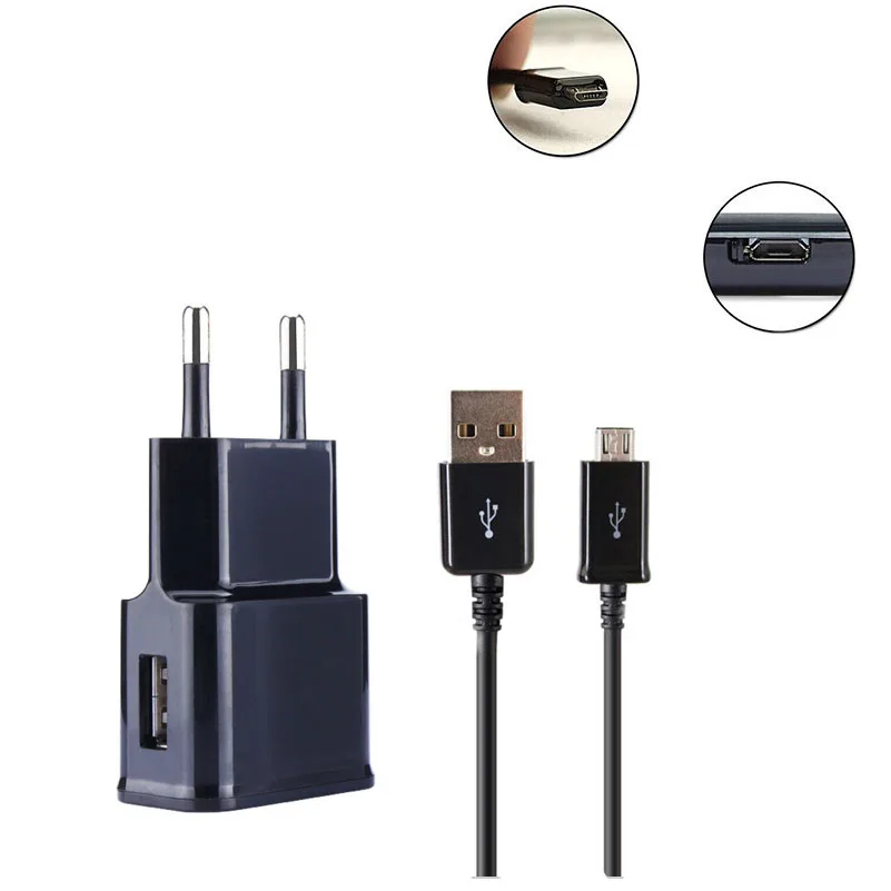 Зарядное устройство для путешествий с европейской вилкой + V8 USB 1 м кабель черный