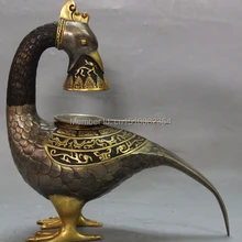 " Китай Фиолетовый Бронзовый 24 К Золота Чистого Серебра Феникс Курильница Курильница Статуя