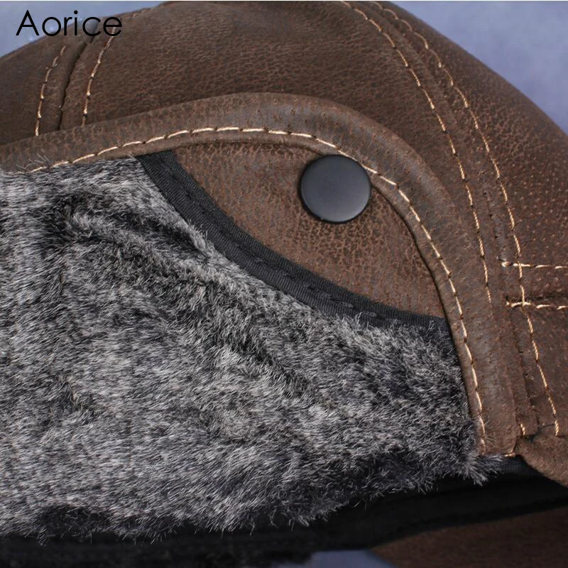 Günstig Aorice 2017 Herbst Winter Neue Mode männer Peeling Echtem Leder Baseball Winter Warme Baseball Hut Kappe 2 farben HL083