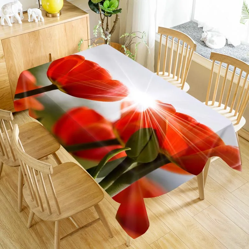 

Red Flowers Tulips Tablecloth Cloth Thicken Oxford Rectangular Table Cloth for Wedding size 100X140cm/140X200cm