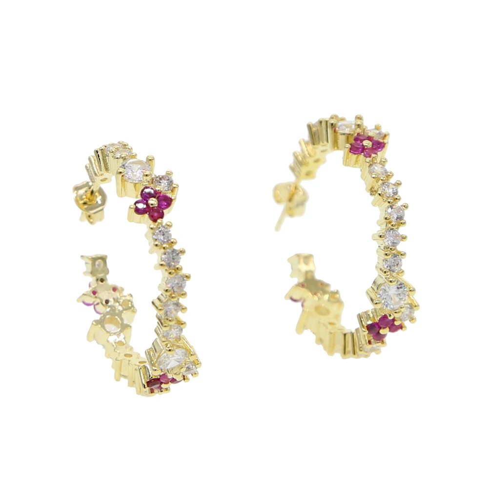 

2019 latest design gold color delicate minimal 30mm circle gorgeous jewelry rainbow colorful cz multi pierced hoop earrings