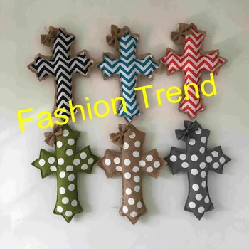 

5pcs/lot Hot selling newest 6 colors good quality burlap easter cross door hanger Easter decoration garden flag
