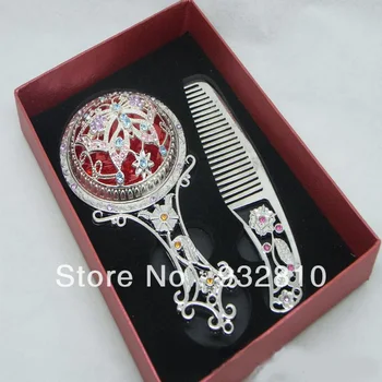 

Fashion Silver Alloy Mirror and Comb Set Retro Compact Makeup Mirrors for Ladies Beatuty Tools 5pcs/lot HZ036