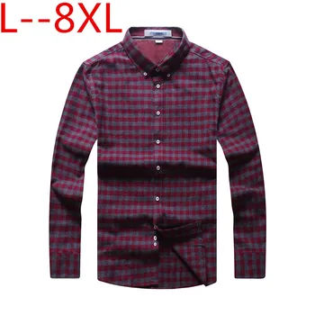 

10XL 8XL 6XL Men Casual Long Sleeved Plaid shirt Loose Fit Male Social Business Dress Shirt Brand Men Clothing Soft Comfortable