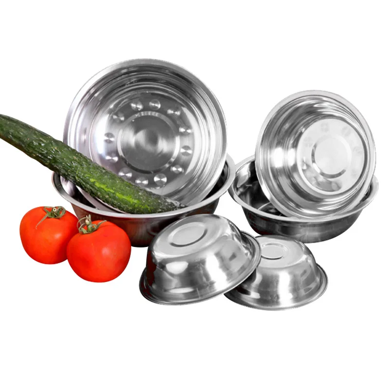 

Thicken Stainless Steel Bowl Kitchen Round Egg Bowl Vegetable Washing Basin Deepen Basin Kitchen Tableware 6 Size