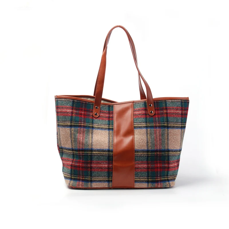 Buy Wholesale Blanks Plaid Fashion Tote Bag with PU