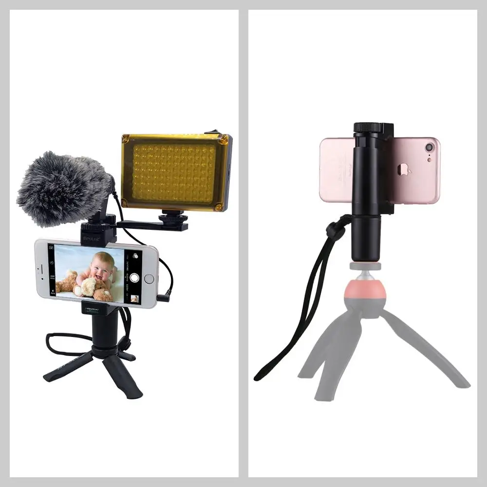 PULUZ F-Mount Smartphone Grip Handle Rig with Wrist Strap, Tripod Mount Adapter & Cold Shoe Mount for Led Video Light and Microp