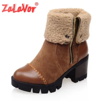 

ZALAVOR New Arrival Size 32-43 Women Ankle Boots Fashion Zipper Winter Shoes Platform Warm Fur Lady Daily Street Footwear