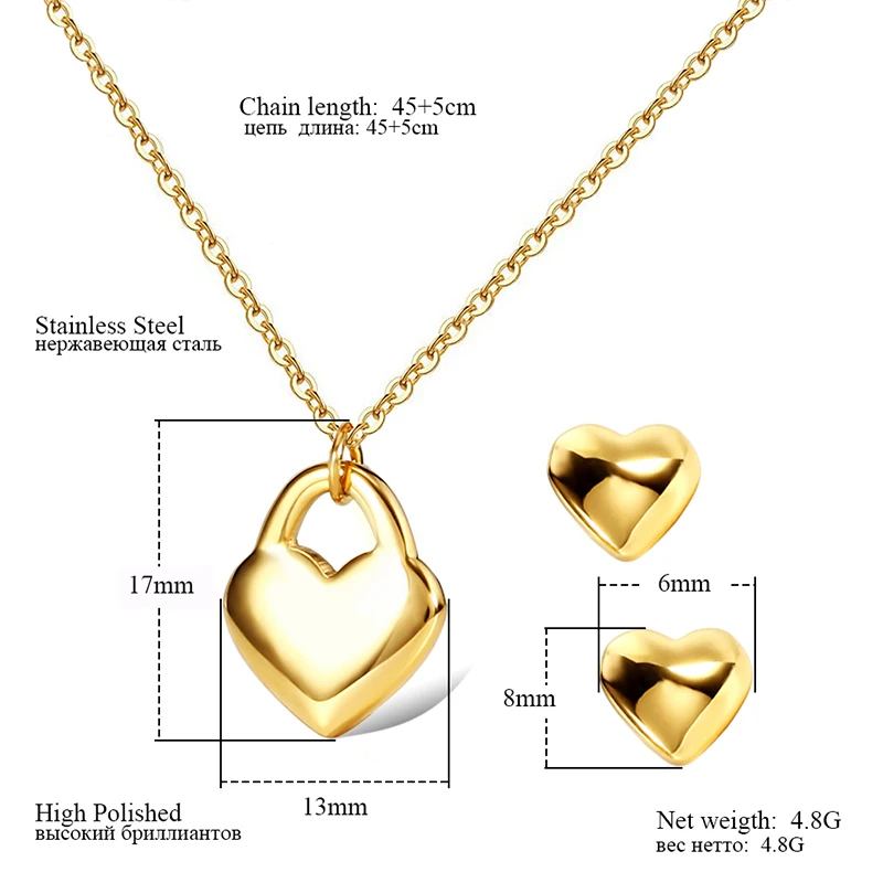 Серьги подвески женские с двойным сердцем из нержавеющей стали|necklace set|wedding necklace
