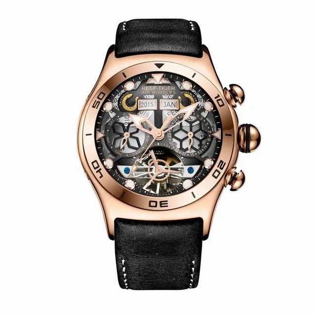 Риф Тигр Мужские часы механические кожаные деловые автоматические часы Топ Роскошные водонепроницаемые часы для мужчин relogio masculino RGA703Y - Цвет: RGA703-PBB