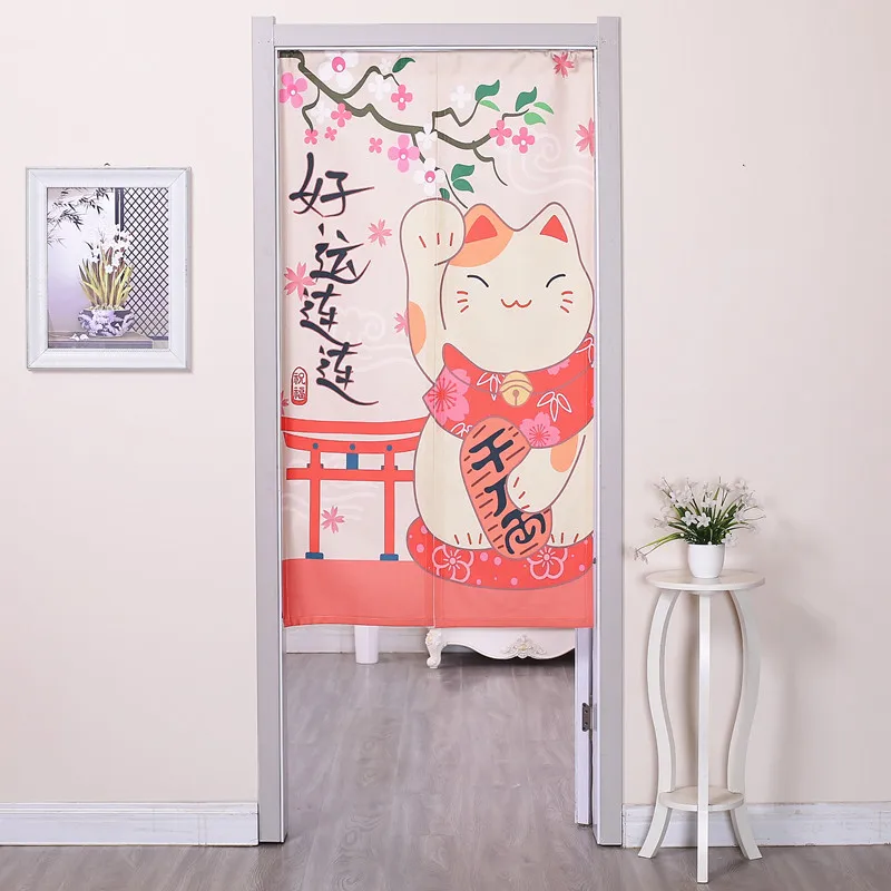 Japanese-style Cotton Linen Door Curtains Cute Lucky Cat Door Curtains Feng Shui Curtain Bedroom Kitchen Curtain Home Decoration - Color: 9