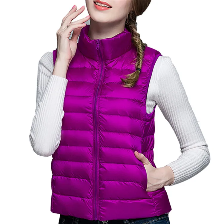 Новая осенне-зимняя женская безрукавка ультра легкий жилет на утином пуху женская верхняя одежда тонкий жилет пальто теплый жилет SF431