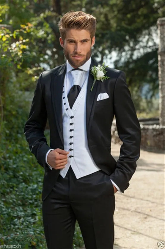 Пользовательские итальянский блейзер мужской костюм для свадьбы жених черный костюм Для мужчин куртка костюм с брюками жилет 3 предмета