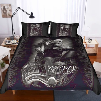 

Drop Shipping 3D Digital Printing Bedding Set 100% Microfiber motorbike motorbike Beauty Skull Queen king size 02