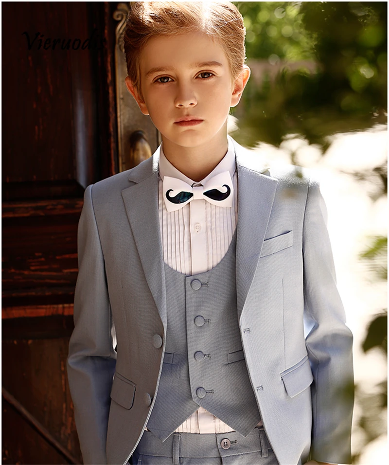 39-1        Light Grey Kid's 3 Piece Wedding Groom Tuxedos Boys Evening Party Prom Suits