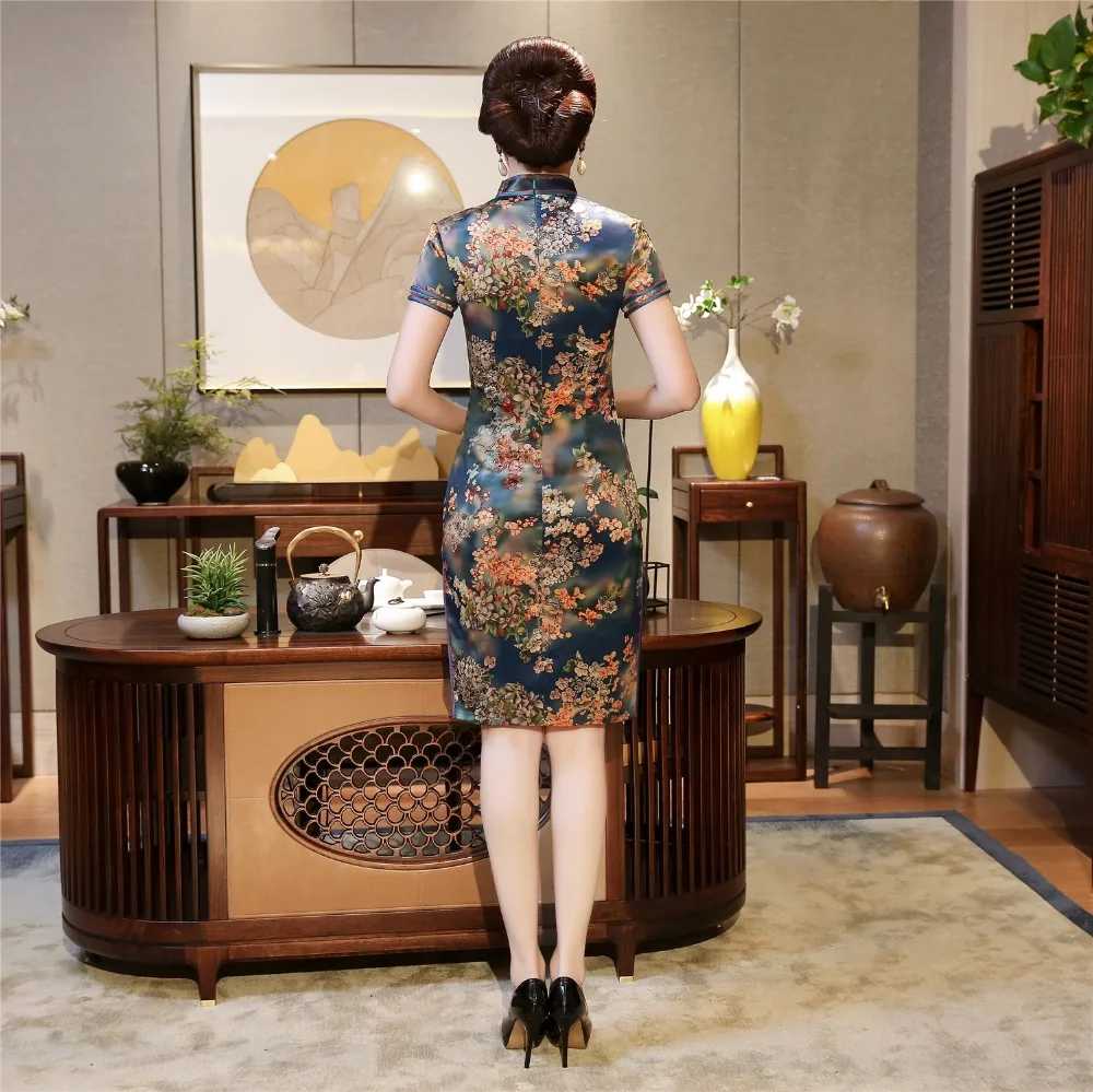 Шанхай история 2019 китайское восточное платье Винтаж Qipao без подкладки короткий рукав Qipao Платье До Колена Cheongsam для женщин