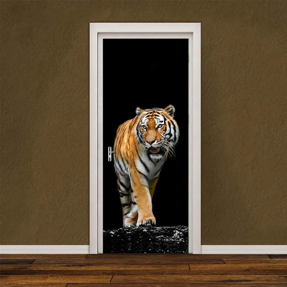 3D стикер на стену с изображением тигра, животных, сделай сам, стикер на дверь, s, водонепроницаемые обои на дверь, ПВХ, Фреска, самоклеющаяся художественная Наклейка на стену, домашний декор