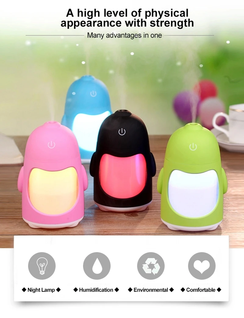 Mini Penguin Humidifier Colorful Night Lights Home Mini Silent Humidifier Anti-dry