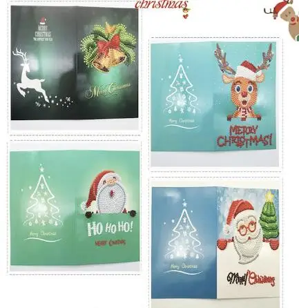 

DIY 5D Diamond Painting Christmas Greeting Cards 4 cards one set ,
