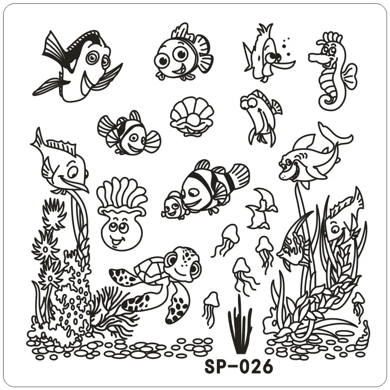 clown fish underwater word cartoon stamping nail art kit template
