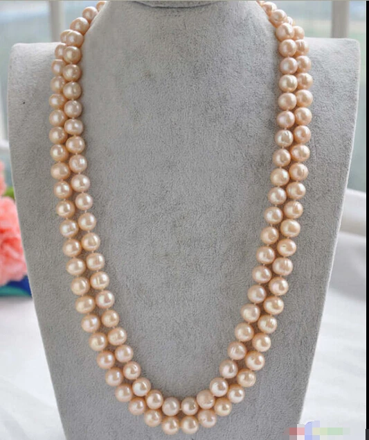 

HOT## Wholesale FREE SHIPPING >>> P4033 2row 27" 12mm ROUND PINK PEARL NECKLACE MABE
