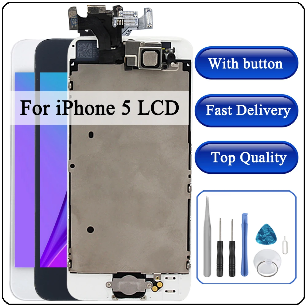 

Screen For iPhone 5 LCD Display Touch Screen Digitizer Home Button Camera Assembly Replacement AAA Display For iPhone 5 LCD