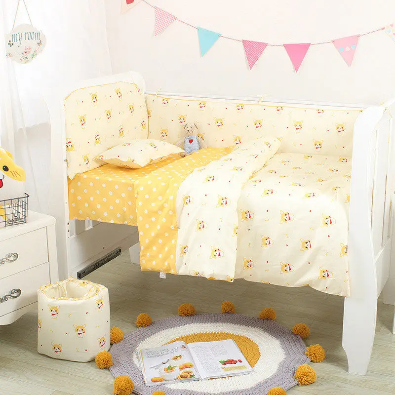 Детский бампер для новорожденных, защита для кроватки, подушка с рисунком оленя из мультфильма, бампер и простыня, 2 шт., новинка года, декор для детской комнаты - Цвет: dog yellow