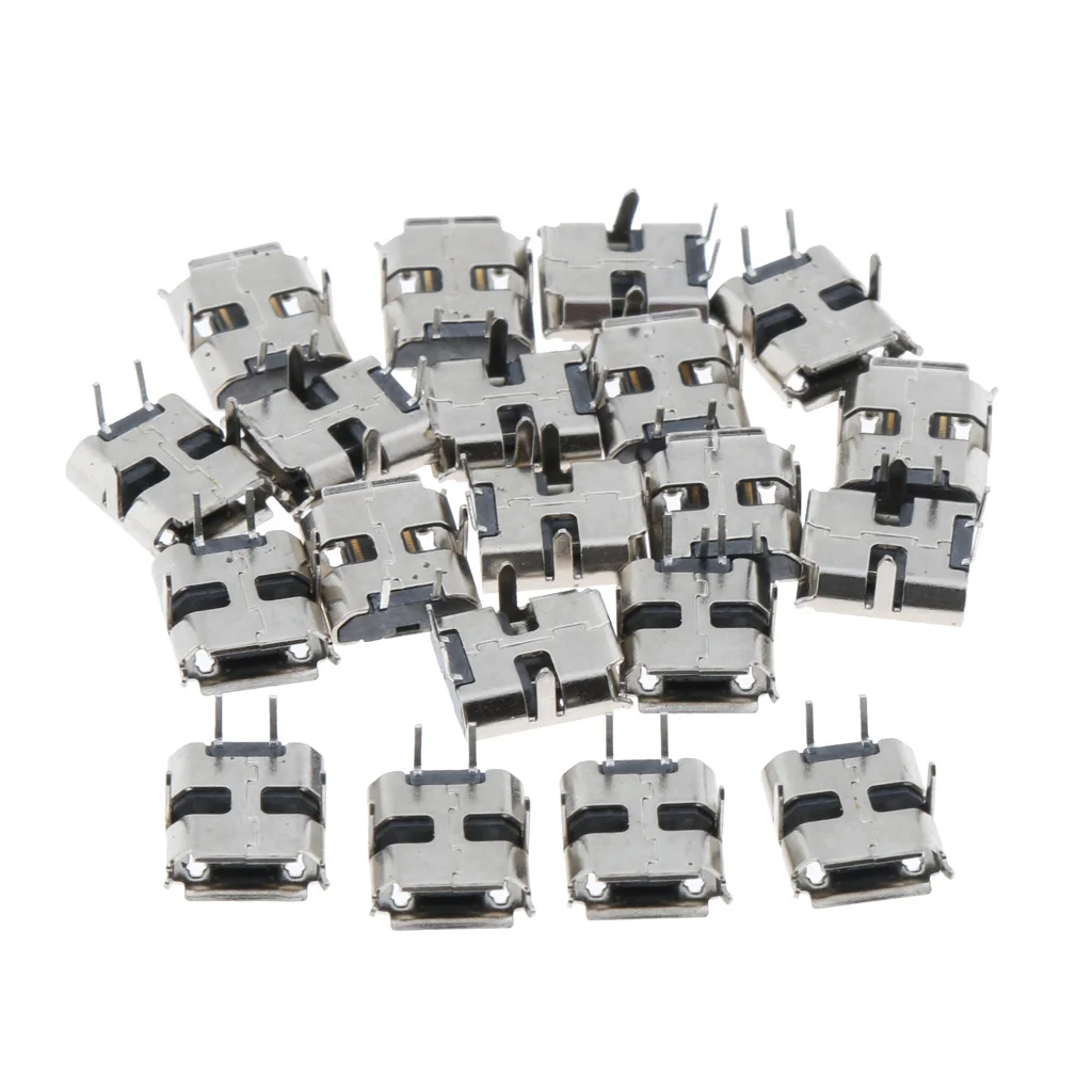 20 Pieces Metal DIY Micro USB Female 4 Pin Socket Jack Connector Port PCB