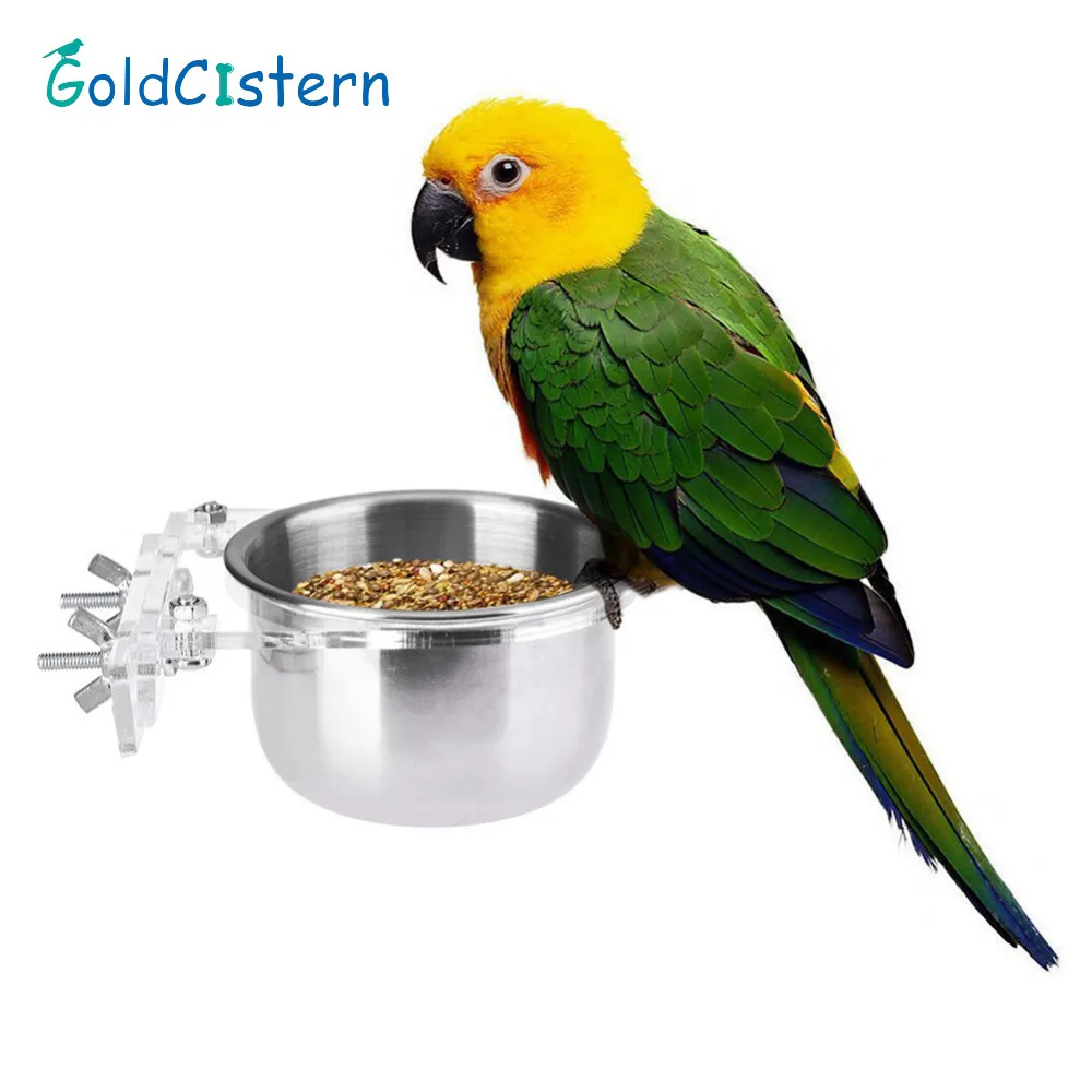 Birds Feeder Parrot Birds Hamsters Feeder Food Container Stainless