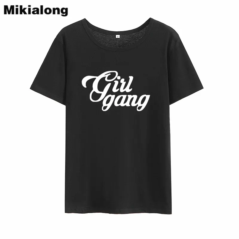Mikialong Girl Gang Punk Rock T Shirt Femme 2018 Summer Short Sleeve Cotton T-shirt Women Black White Camiseta Feminina Tops | Женская