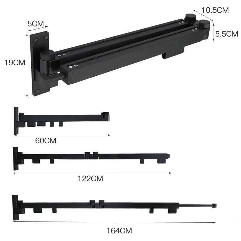 Black Rotating Folding Multi-purpose Clothes Rod Bathroom Accessories Balcony Sturdy Telescopic Rod Wall Hanging Clothes Hanger