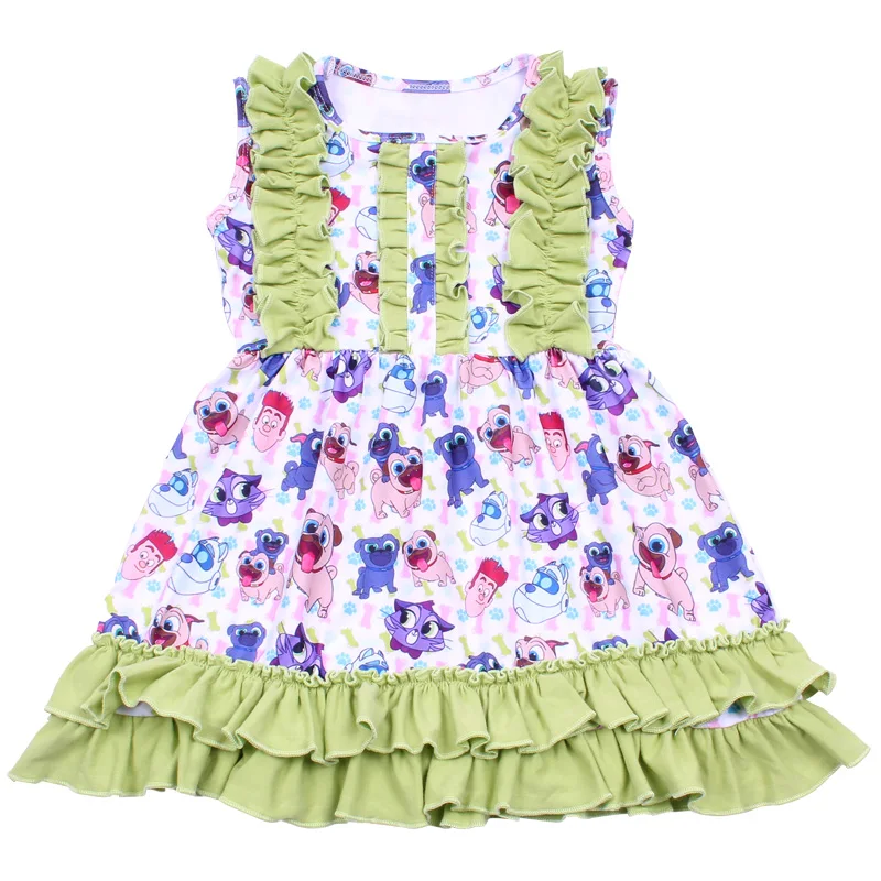 

Lovely Fashion Dog Pattern Dress Girls Party Sleeveless Ruffle Halter Little Girl Dresses Fancy Boutique Dresses For Baby Girls
