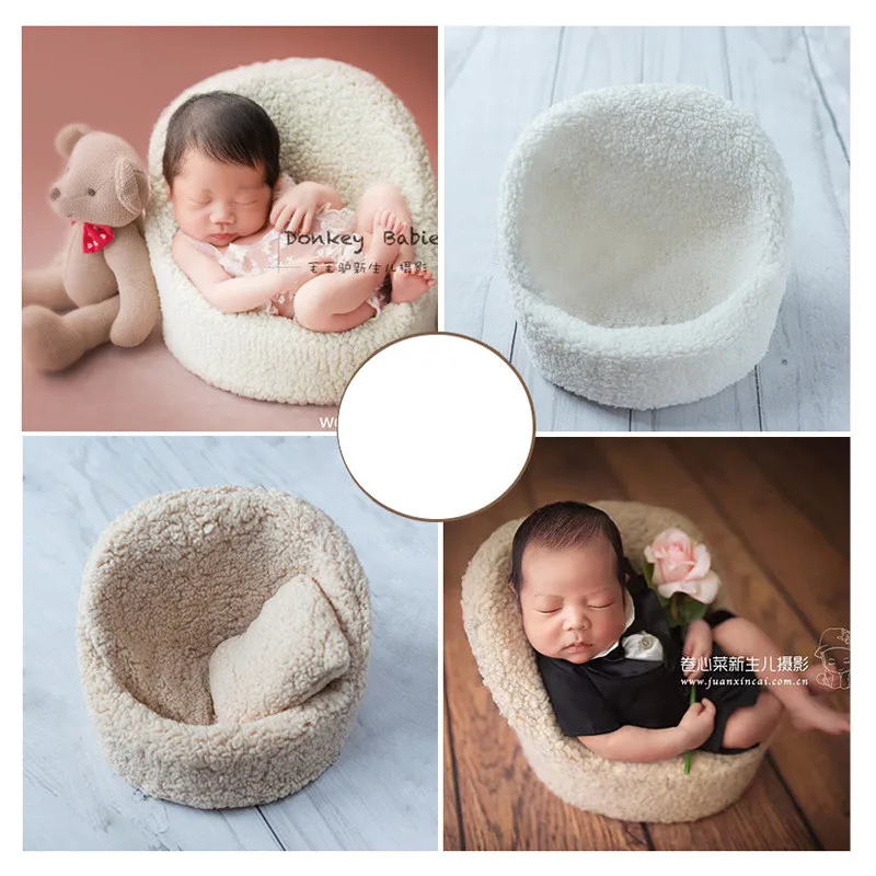 

High Quality Flokati Newborn Photography Sofa Bebe Photo Shoot Accessories Basket Prop for Studio Baby Posing Sofa with Pillow