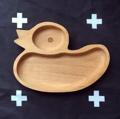 Милый Деревянный мультфильм автомобиль утка тарелка посуда Забавный подарок на день рождения для детей креативная деревянная посуда - Цвет: Duck