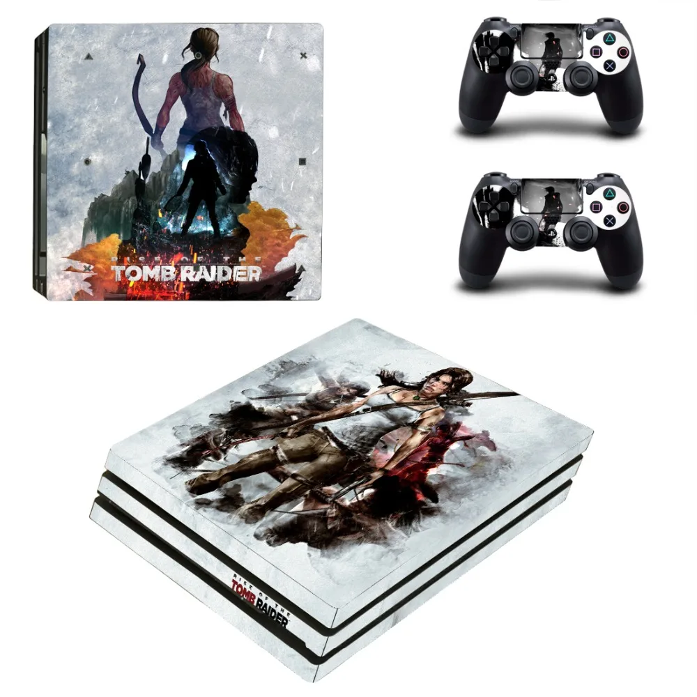 Наклейка Rise of the Tomb Raider PS4 Pro для консоли PlayStation 4 и 2 контроллера Виниловая наклейка