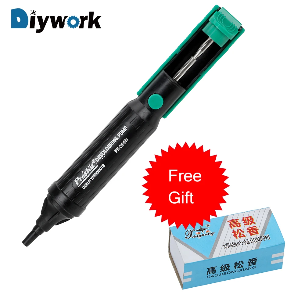 

DIYWORK 8PK-366N-G Suction Tin Solder Sucker Soldering Iron Pen Desoldering Gun Hand Tools Desoldering Pump Free Gift Rosin
