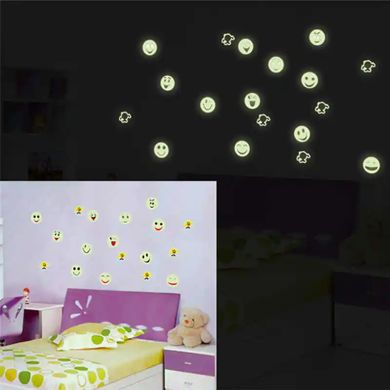 

Creative Glow Wall Stickers In The Dark Luminous Fluorescent PVC Wall Stickers Smiley Face Interesting decoration in bedroom