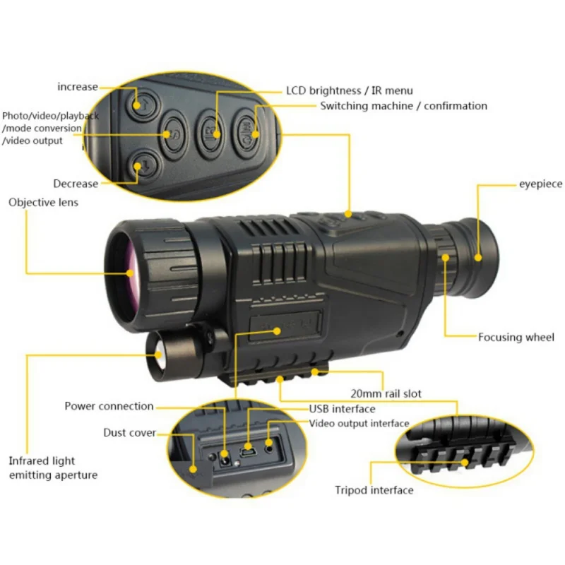Охота ночного видения оптический монокуляр портативный аккумулятор для работы фото записи видео