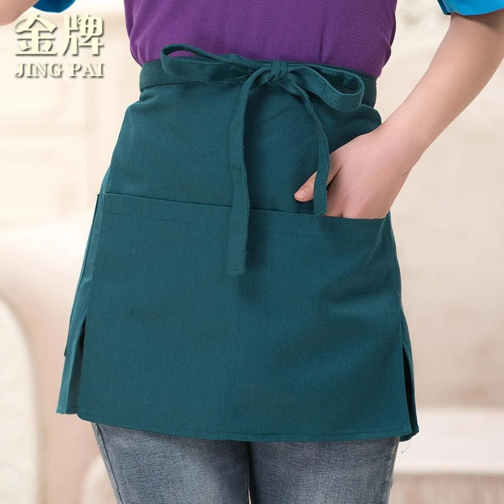 Restaurant big pocket short waitress waist apron cotton chef apron with
